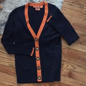 Tory Burch 100% merino wool cardigan -navy XS